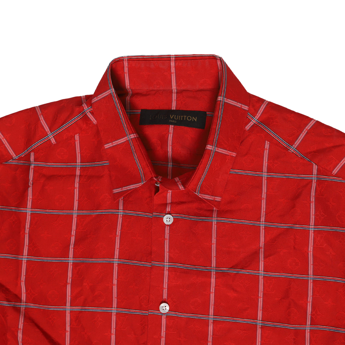 Louis Vuitton FW16 Red Monogram Silk Short Sleeve