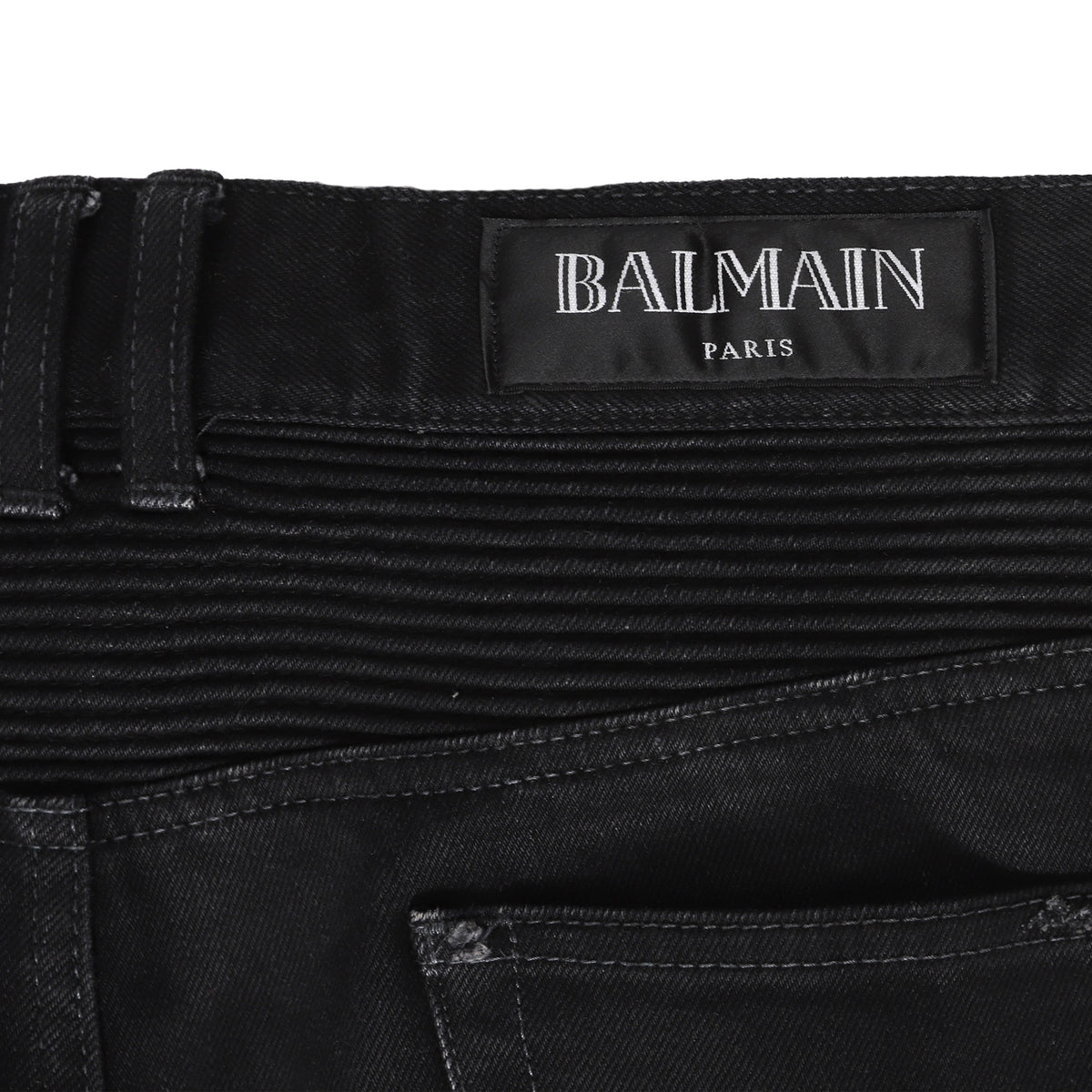 Balmain FW15 Black Waxed Biker Denim