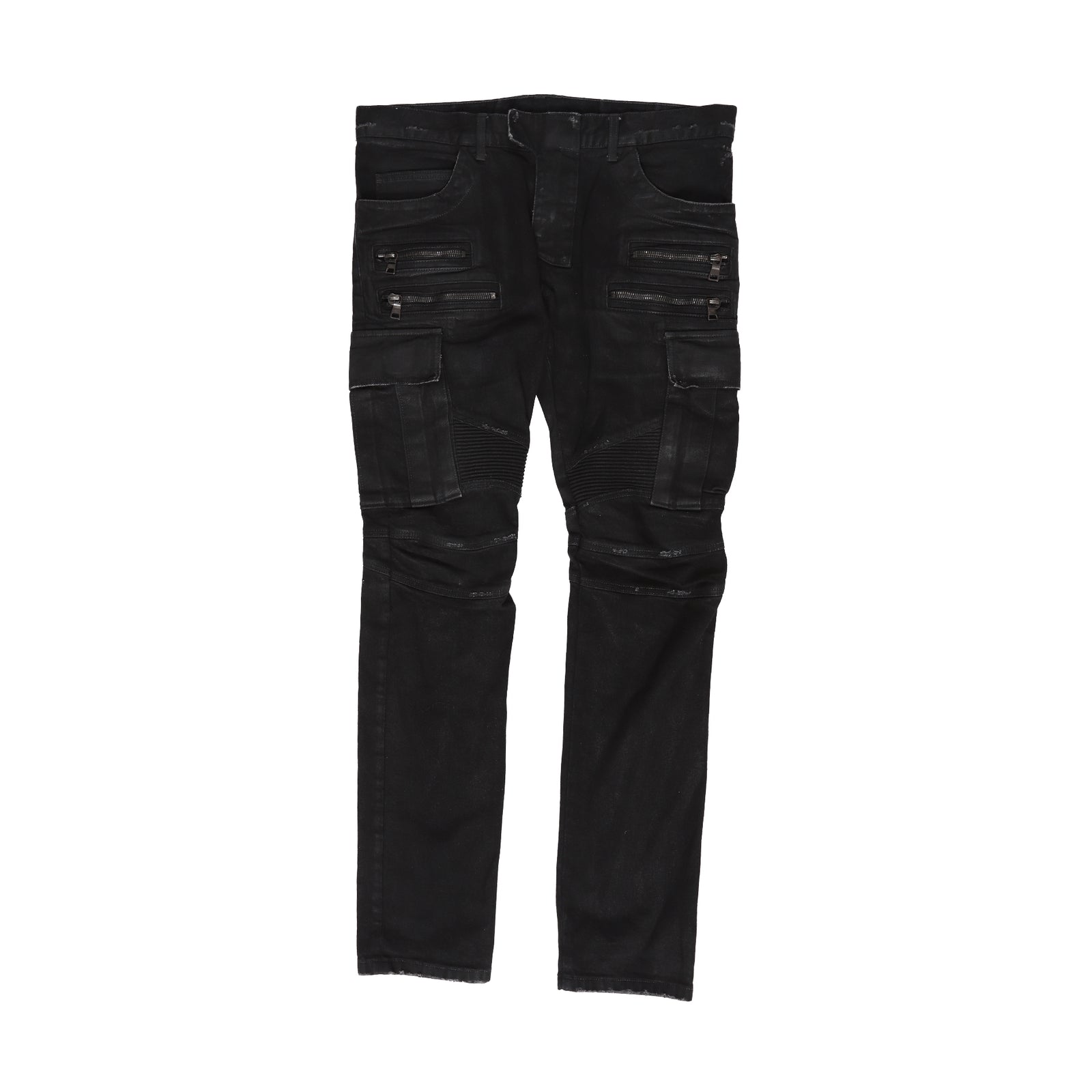 Balmain FW15 Black Waxed Biker Denim