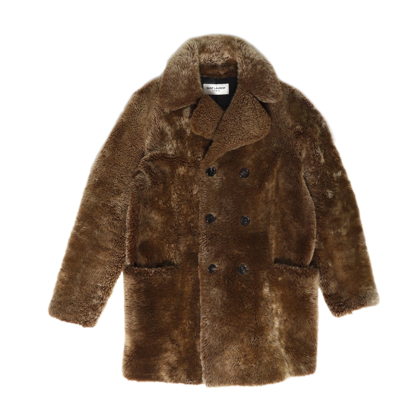 Saint Laurent Paris FW16 Shearling Fur Double Breasted Sample Coat