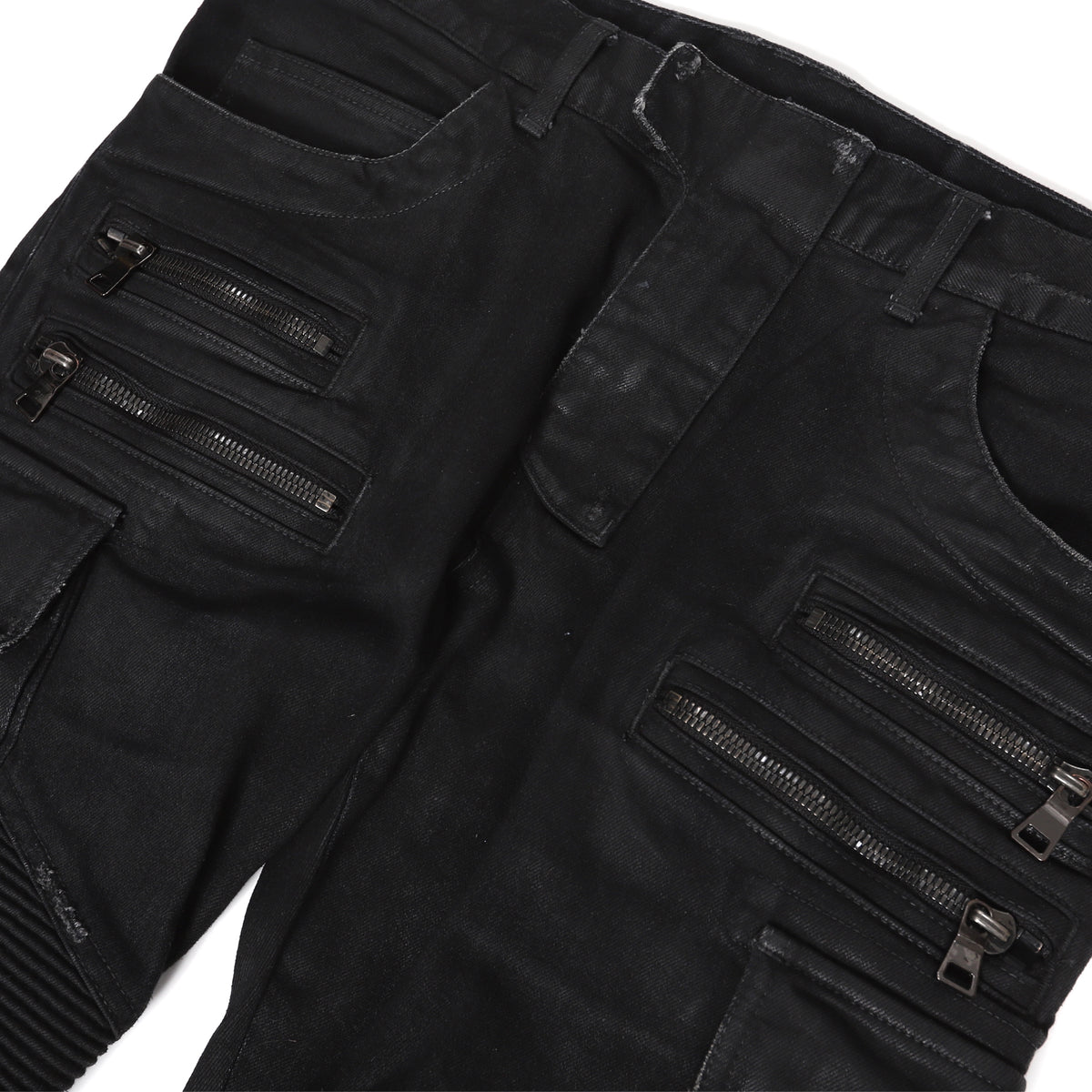 Balmain FW15 Black Waxed Biker Denim