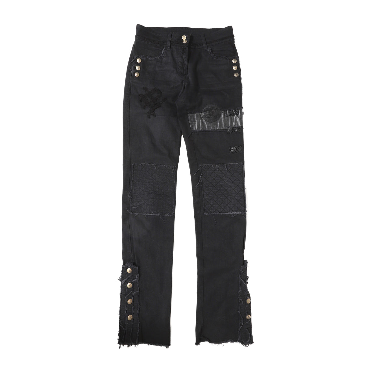 Chanel Black Leather Patchwork Distressed Denim