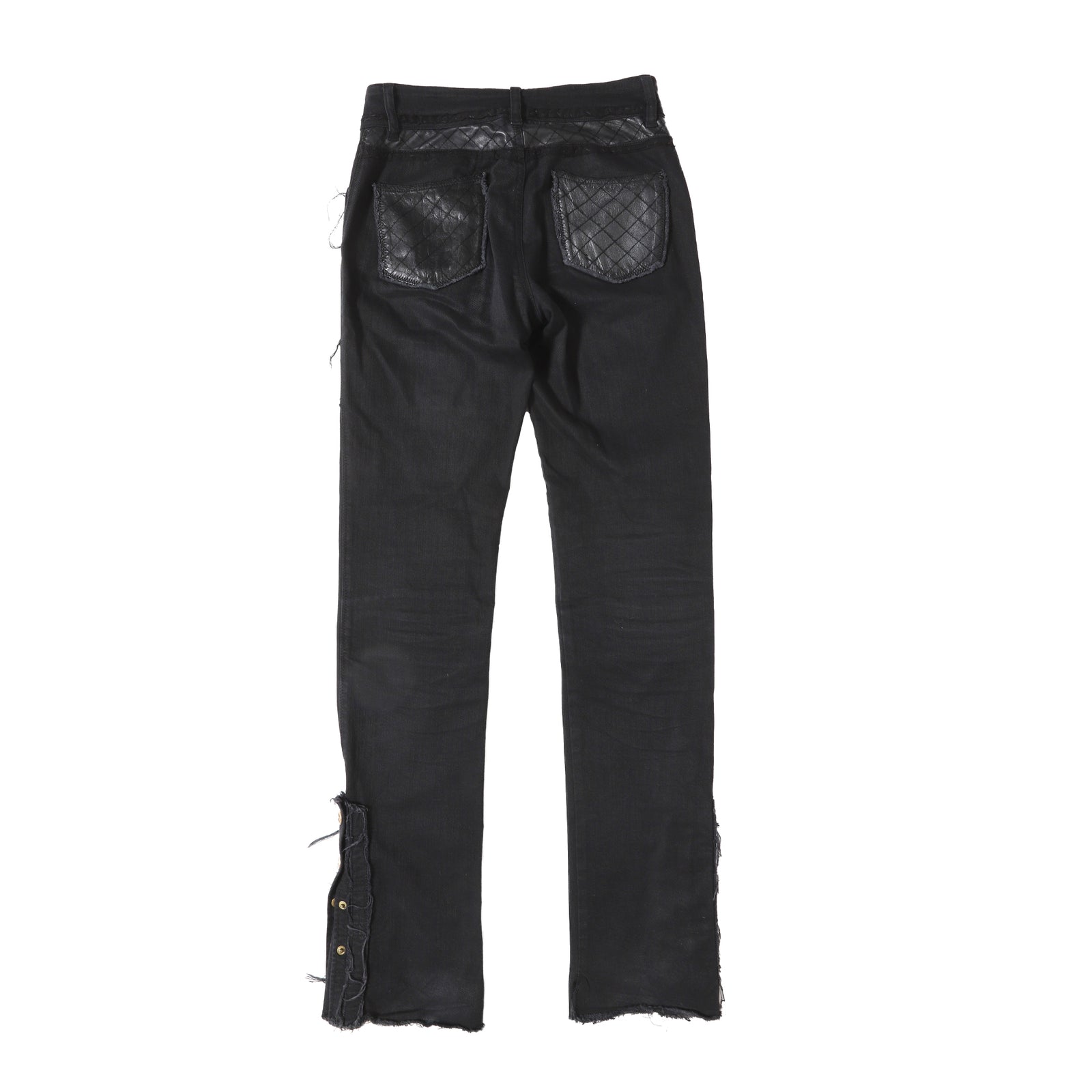 Chanel Black Leather Patchwork Distressed Denim