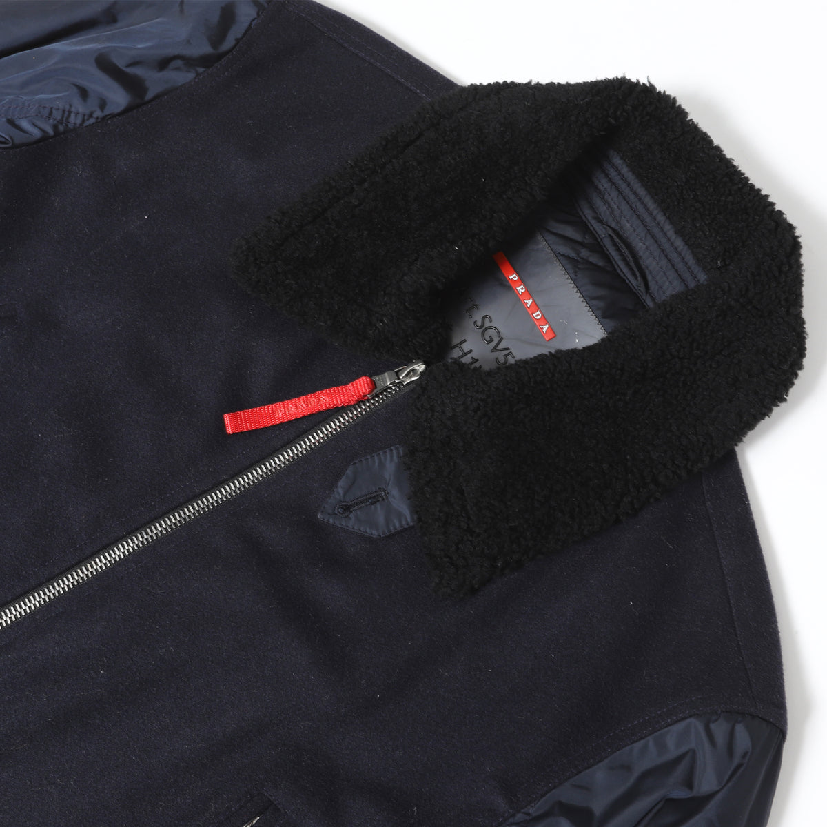 Prada Early 2000s Aviator Wool Bomber With Nylon Sleeves