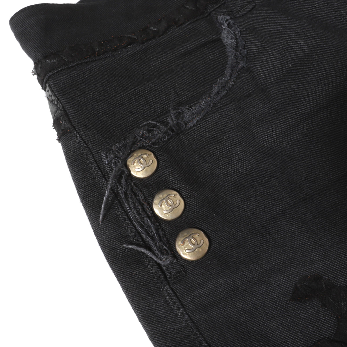 Chanel Black Leather Patchwork Distressed Denim