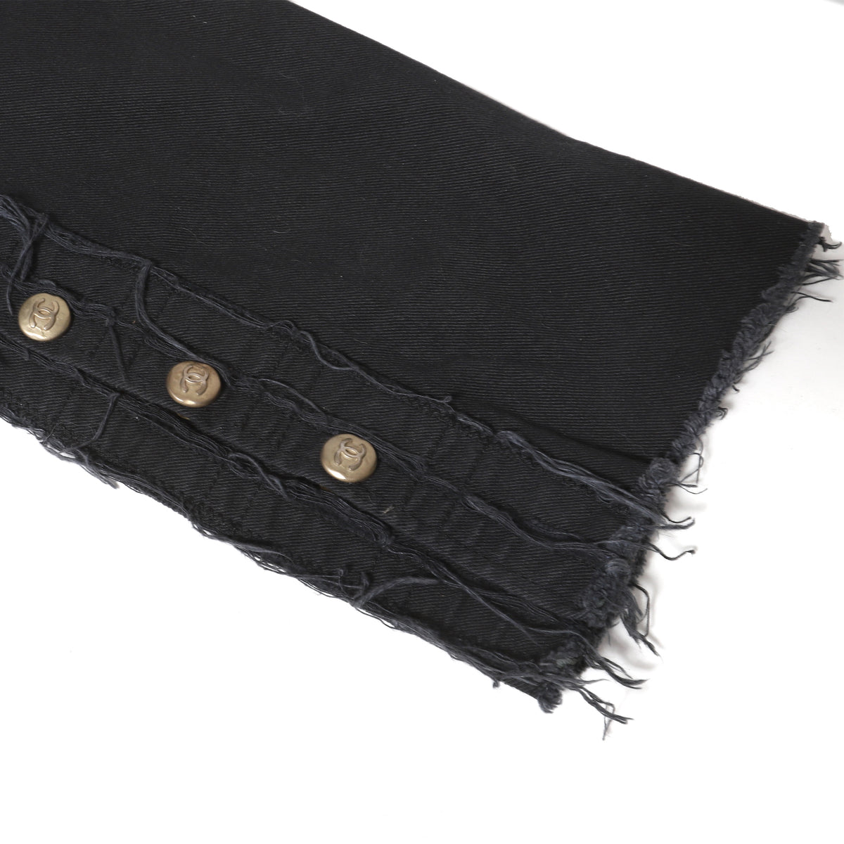 Chanel Black Leather Patchwork Distressed Denim