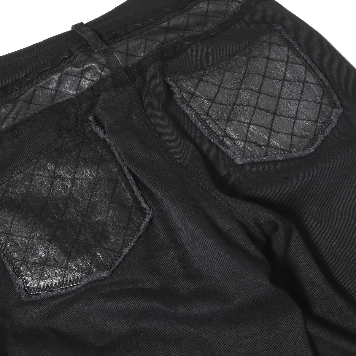 Chanel Black Leather Patchwork Distressed Denim