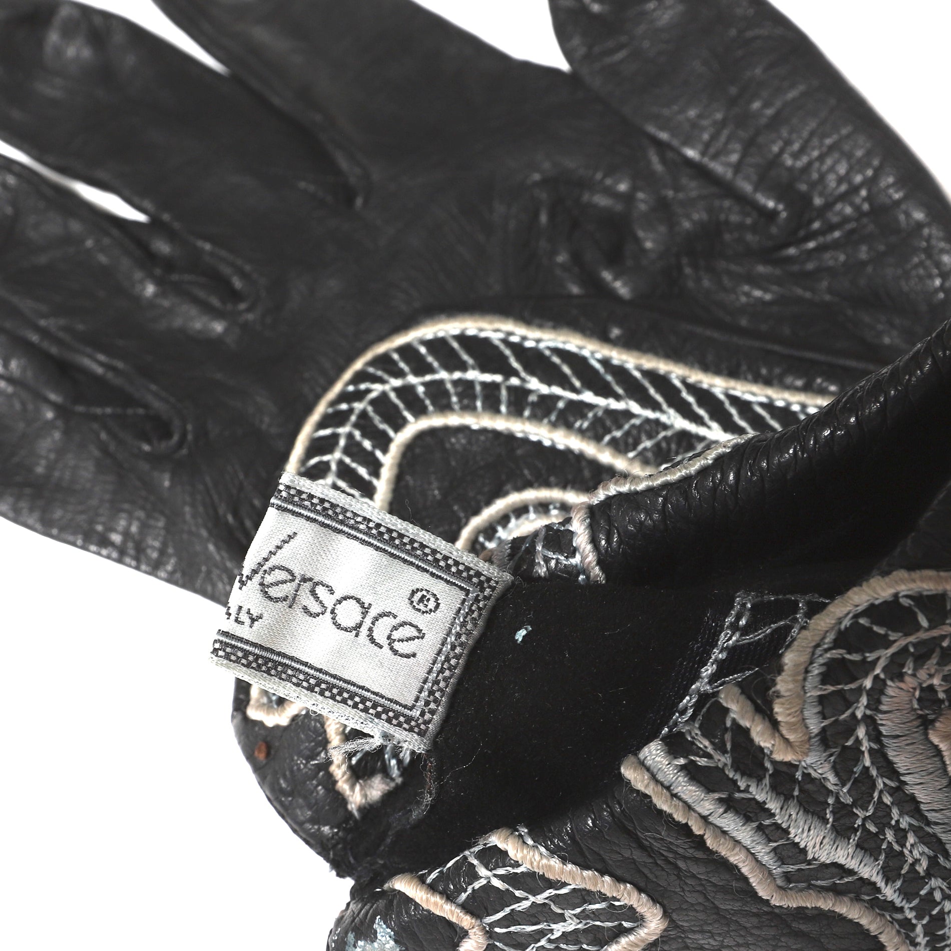 Gianni Versace 80s Embroidered Leather Gloves