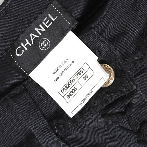 Chanel Black Leather Patchwork Distressed Denim
