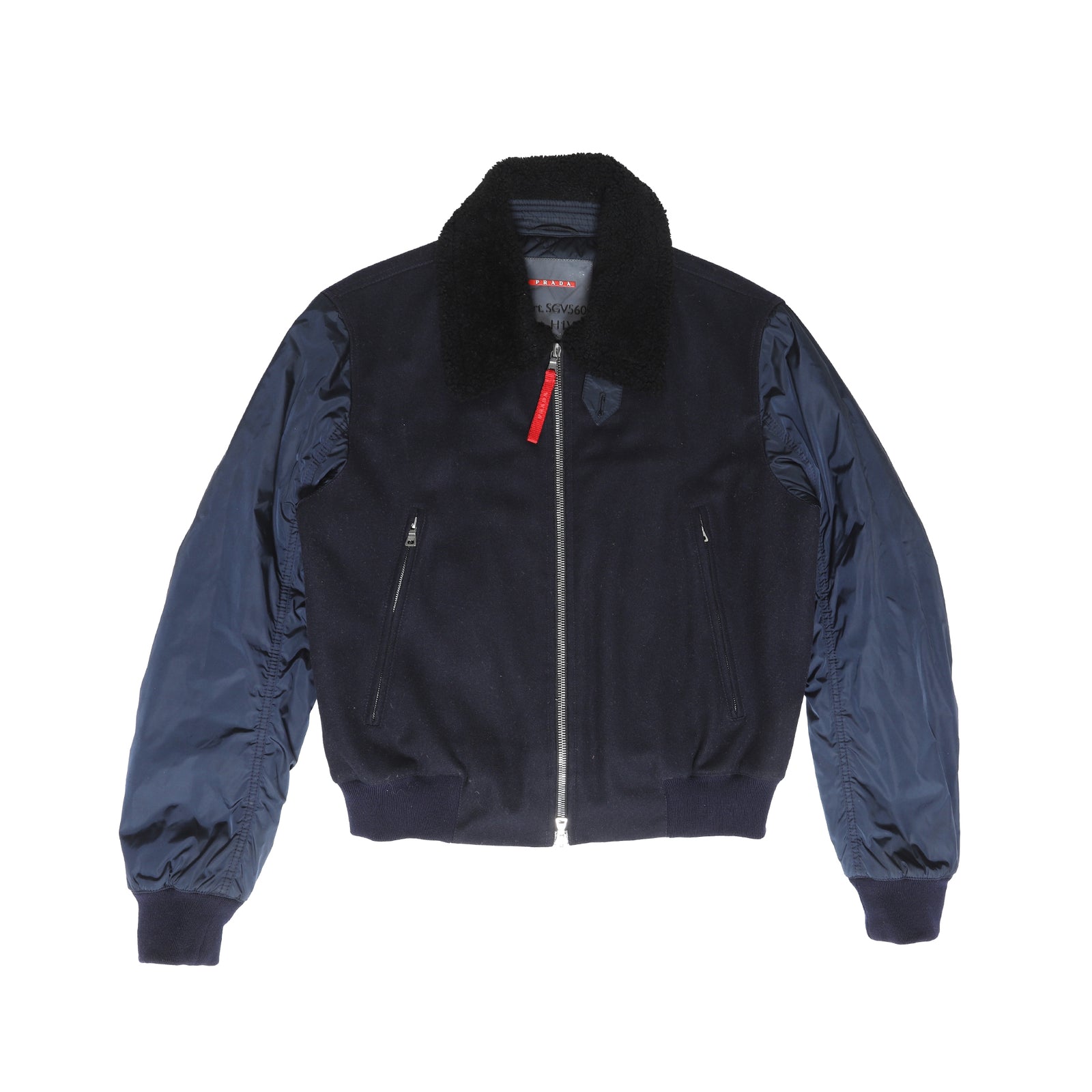 Prada Early 2000s Aviator Wool Bomber With Nylon Sleeves