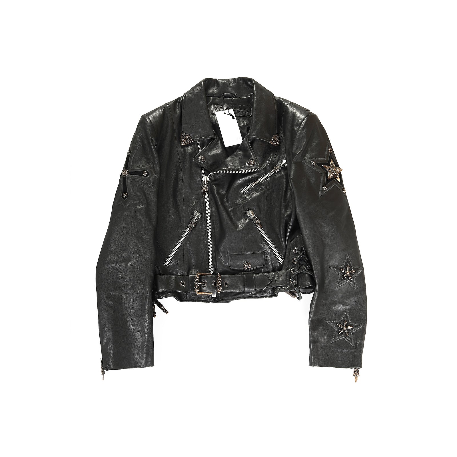 Chrome Hearts JJ DEAN Black Leather Embellised Motorcycle Jacket