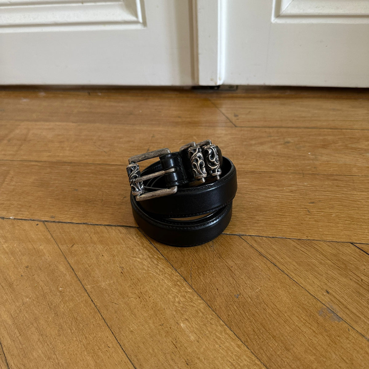 Chrome Hearts Sterling Silver Roller Leather Belt