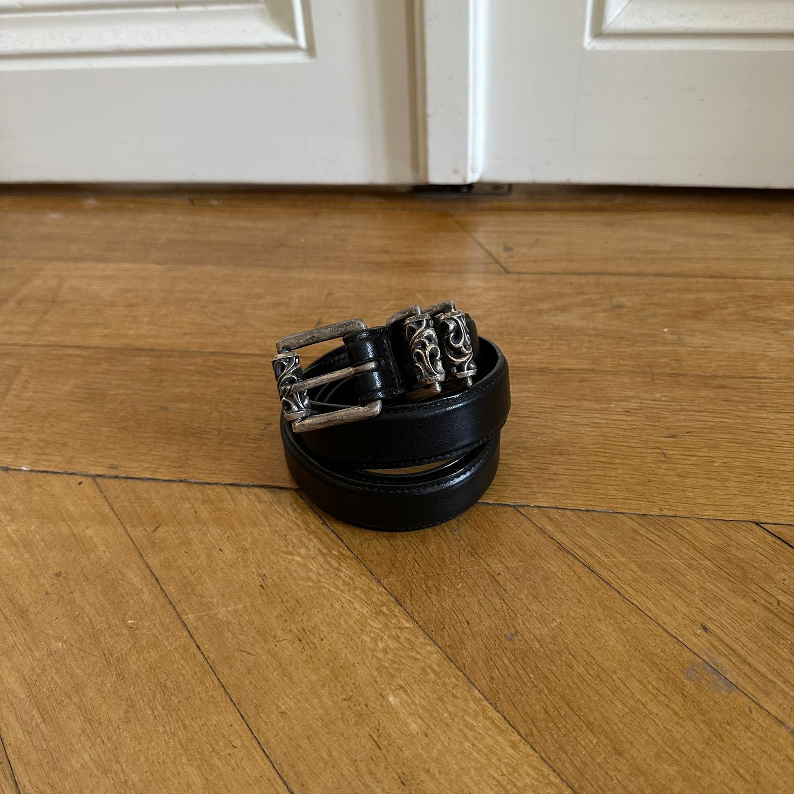 Chrome Hearts Sterling Silver Roller Leather Belt