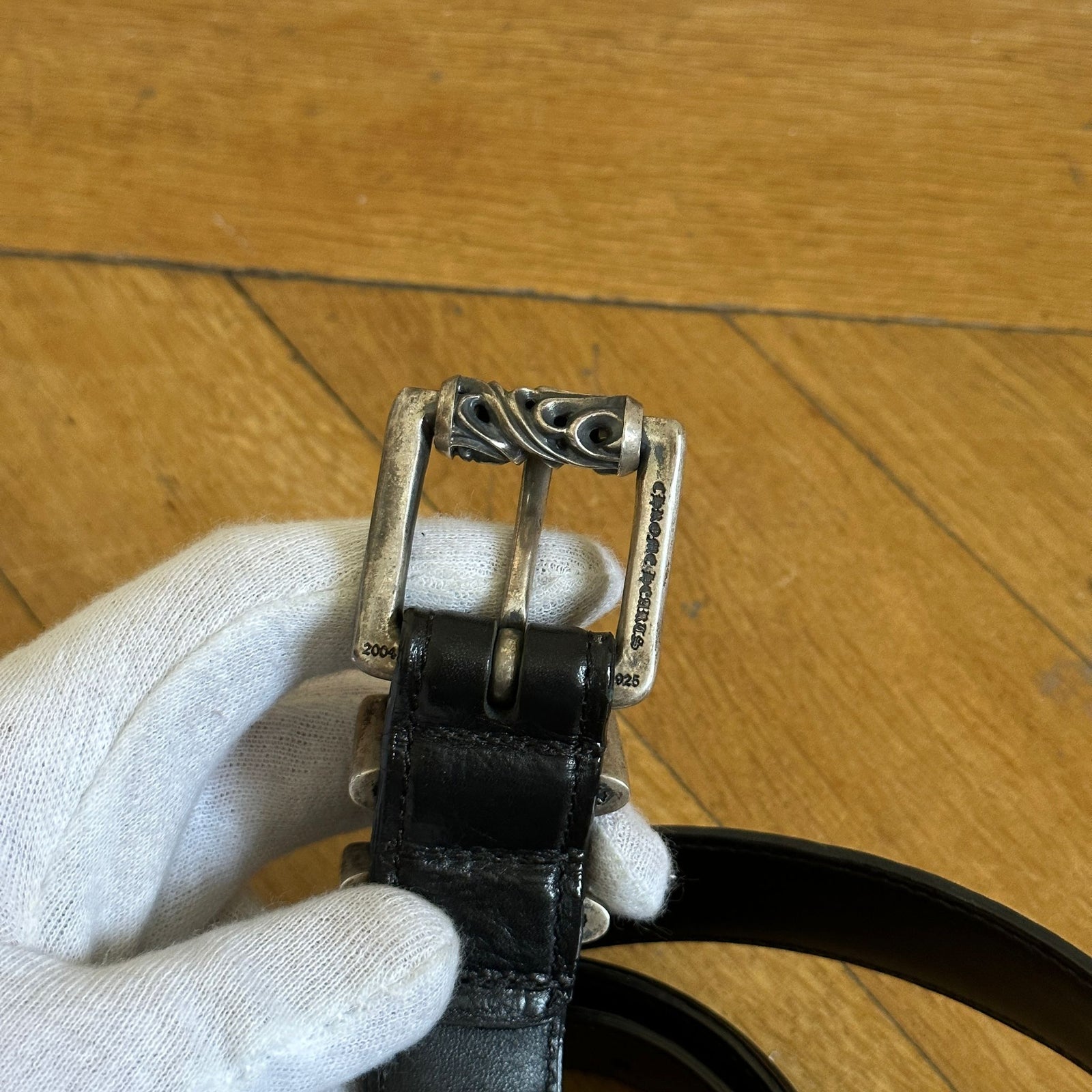 Chrome Hearts Sterling Silver Roller Leather Belt