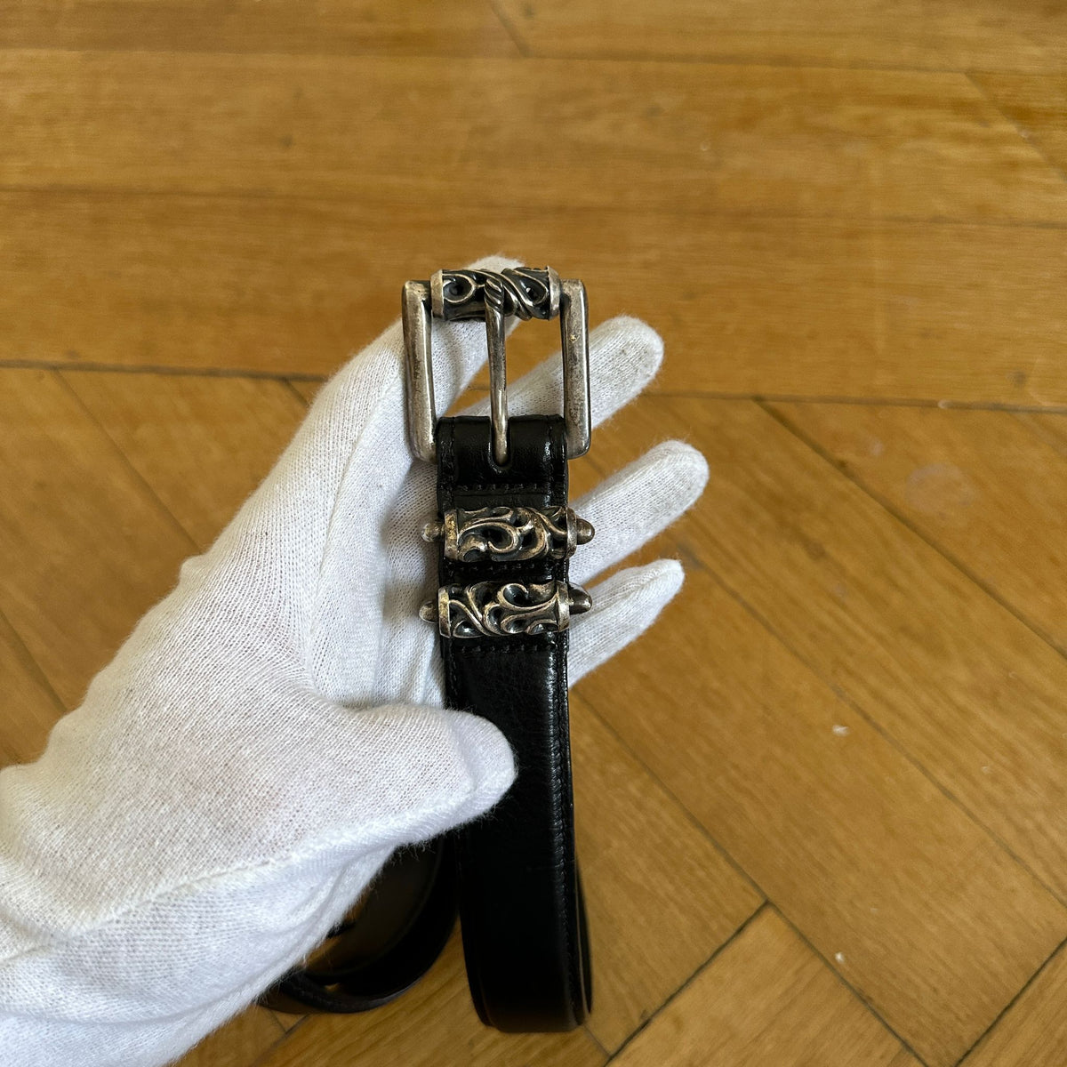Chrome Hearts Sterling Silver Roller Leather Belt