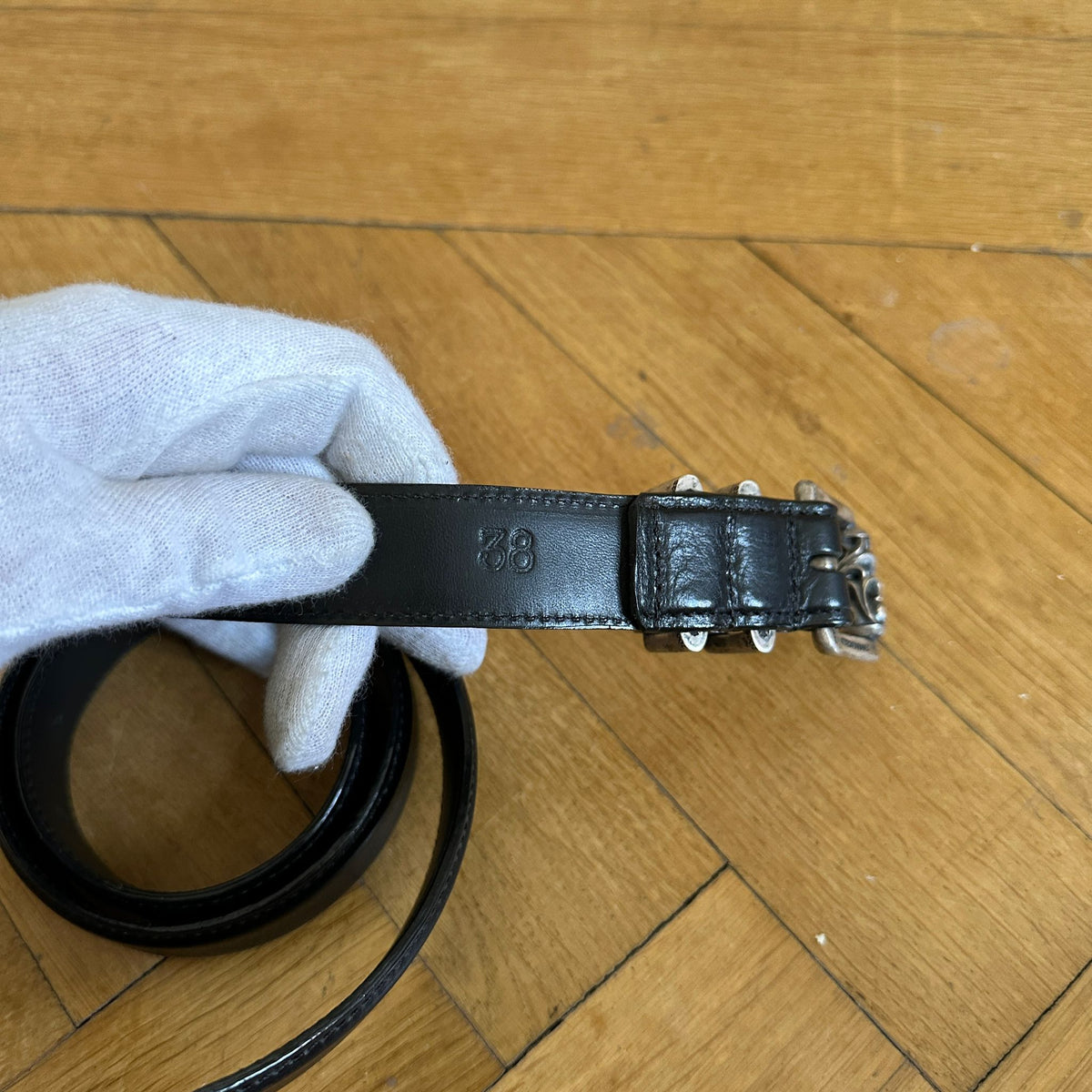 Chrome Hearts Sterling Silver Roller Leather Belt