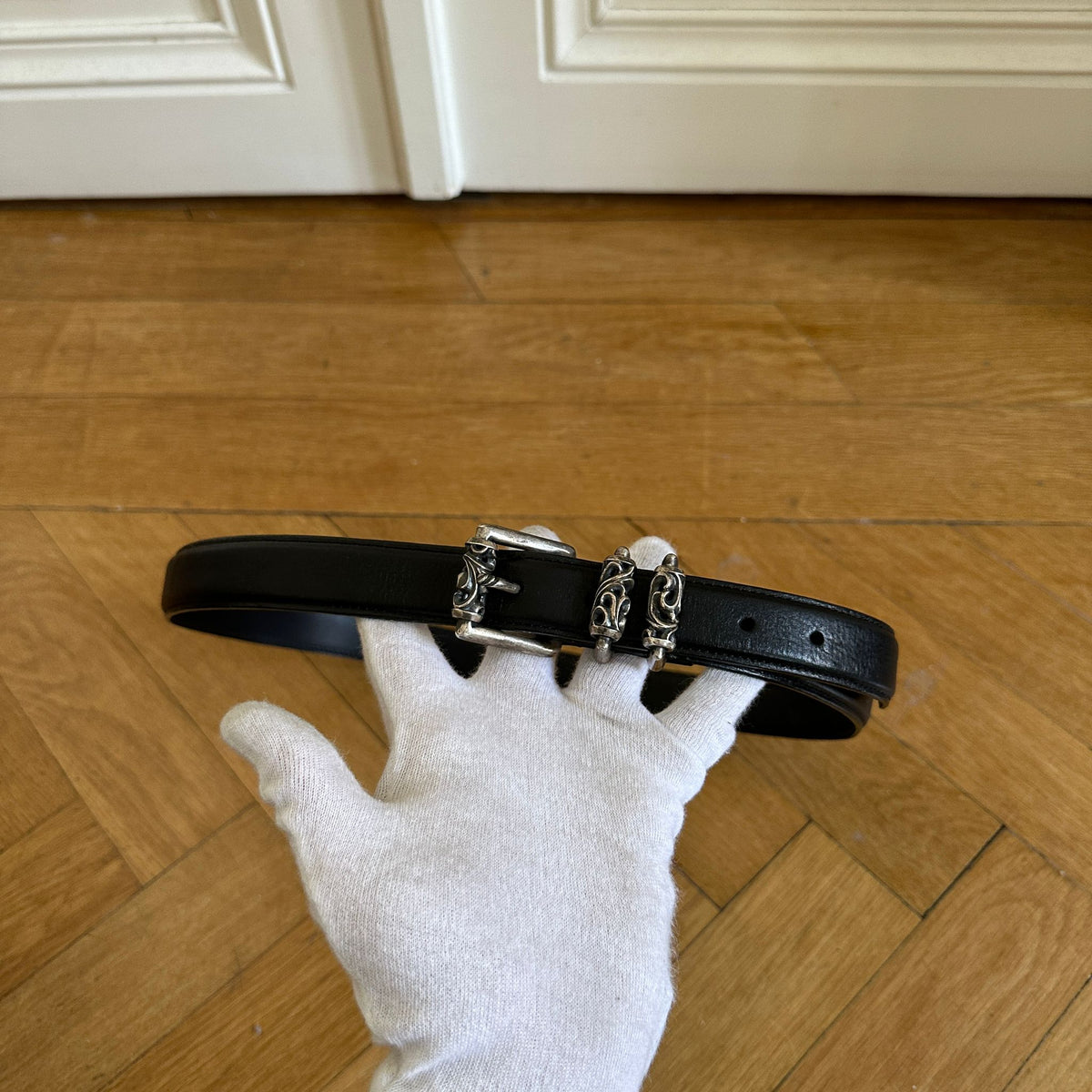 Chrome Hearts Sterling Silver Roller Leather Belt