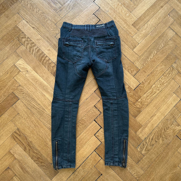 Balmain FW10 Washed Black Biker Denim - Ākaibu Store