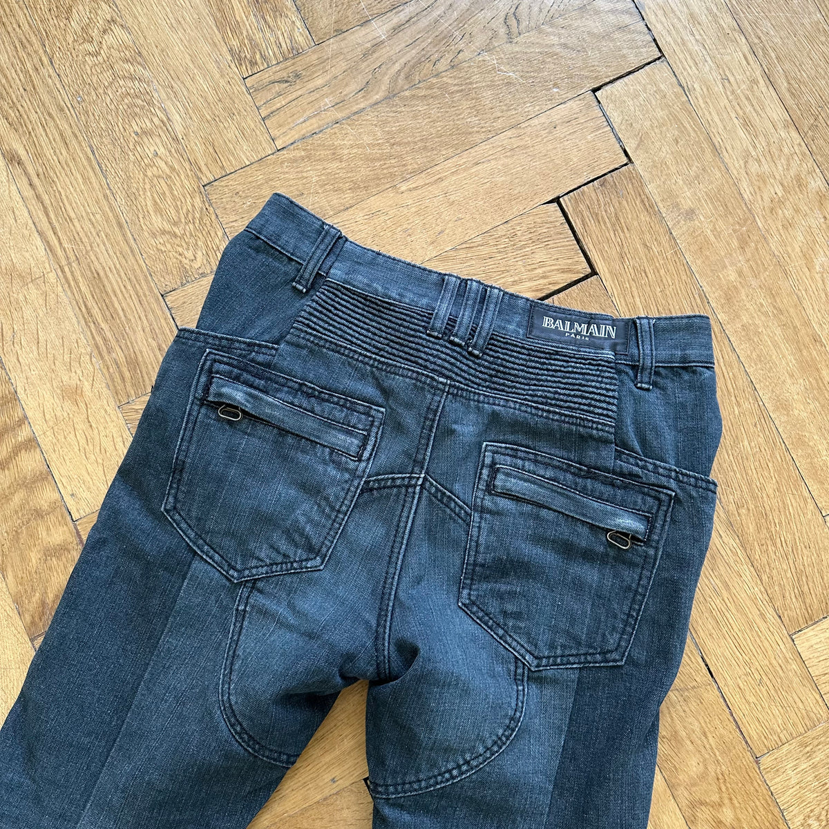 Balmain FW10 Washed Black Biker Denim