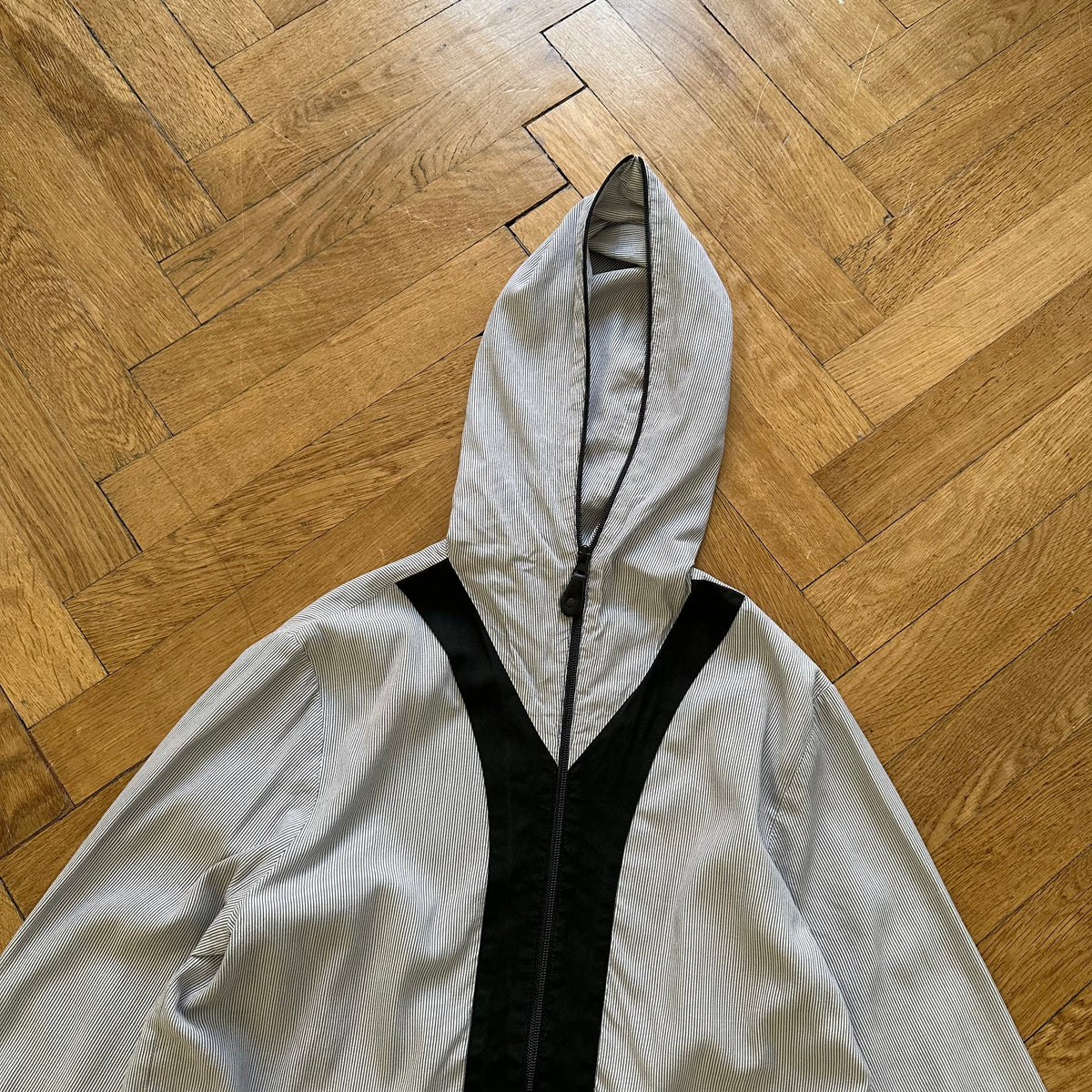 Balenciaga by Nicolas Ghesquiere Striped Paneled Fullzip Hoodie