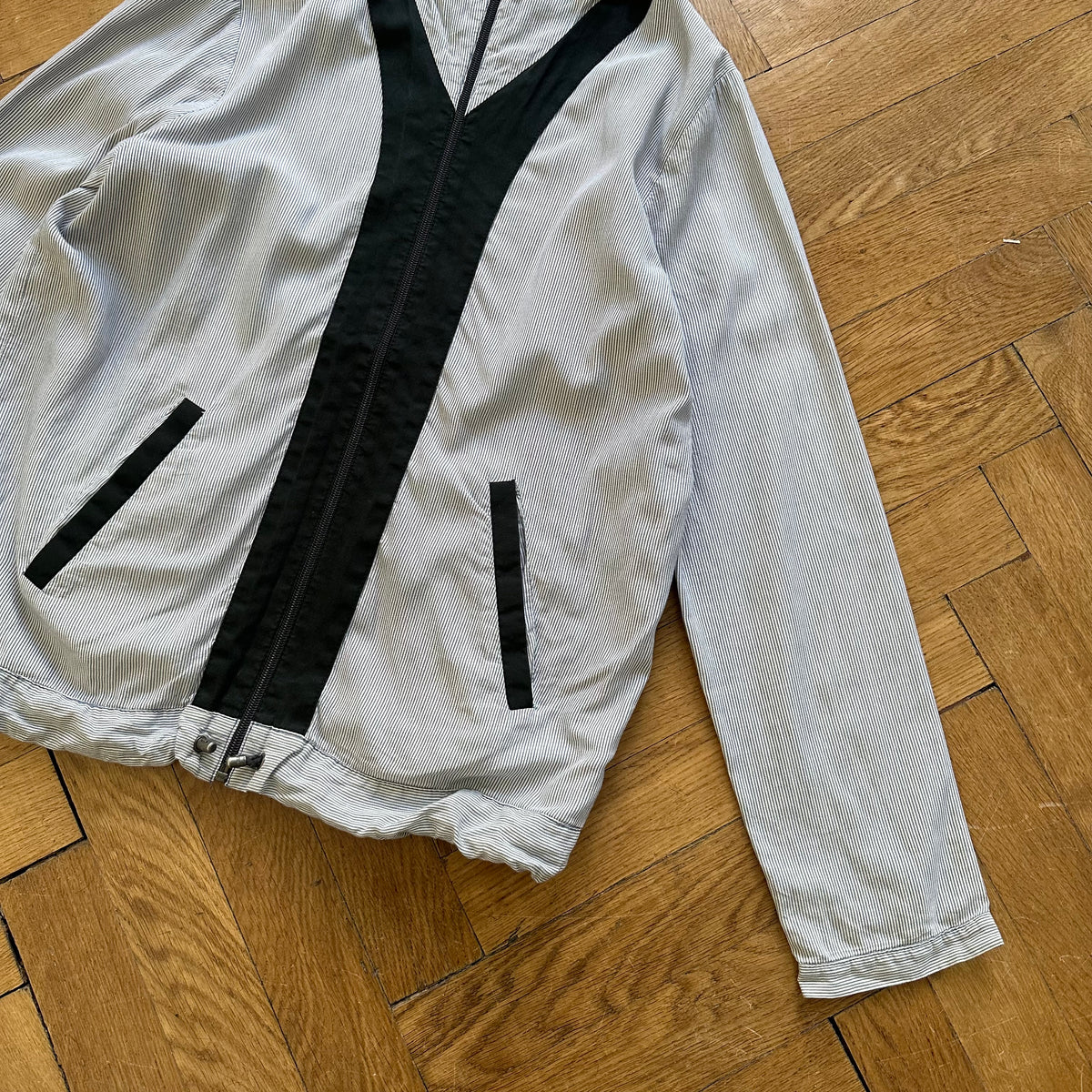 Balenciaga by Nicolas Ghesquiere Striped Paneled Fullzip Hoodie