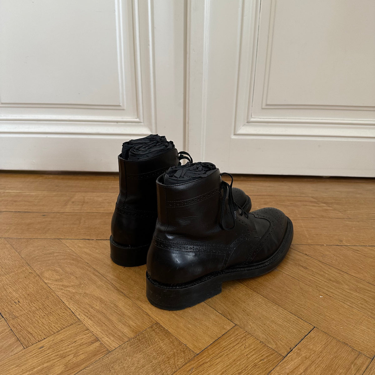 Saint Laurent Paris Black Leather Ranger Boots