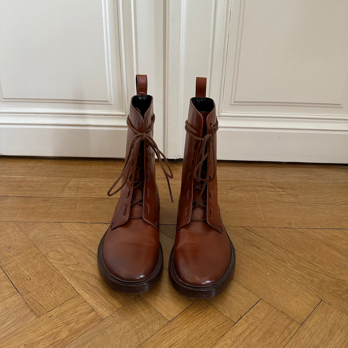 Balenciaga FW17 Brown Leather Combat Boots