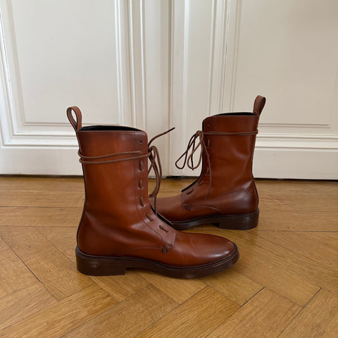 Brown Leather Combat Boots – Ākaibu Store