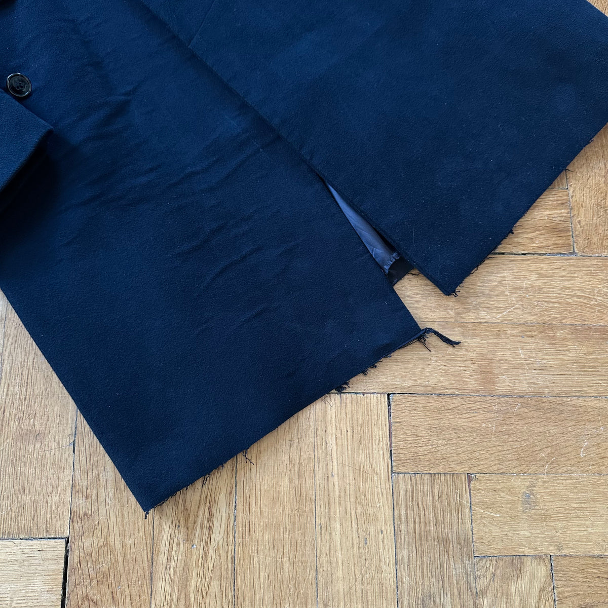 Vetements FW17 Oversized Moleskin Raw Hem Lettering Coat