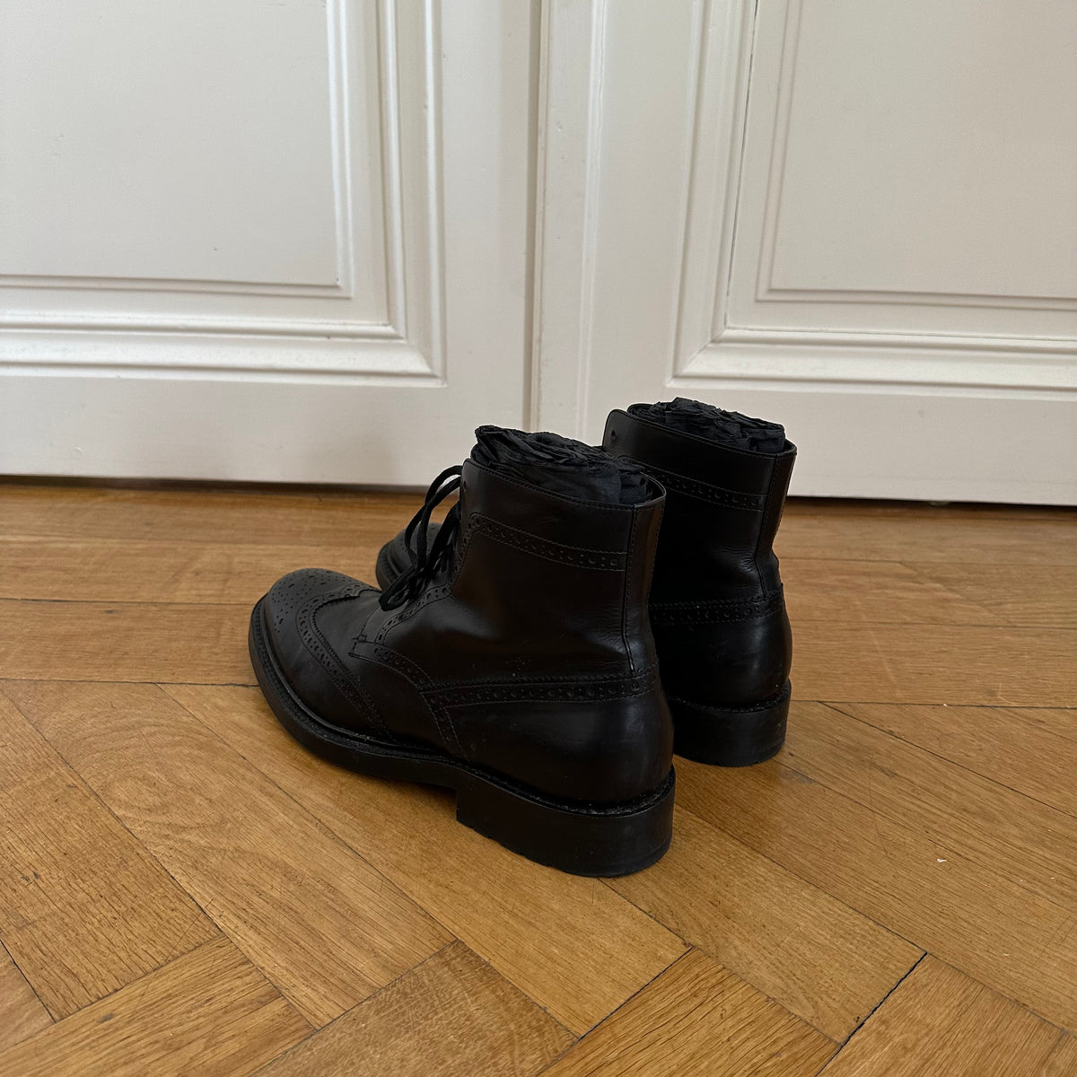Saint Laurent Paris Black Leather Ranger Boots