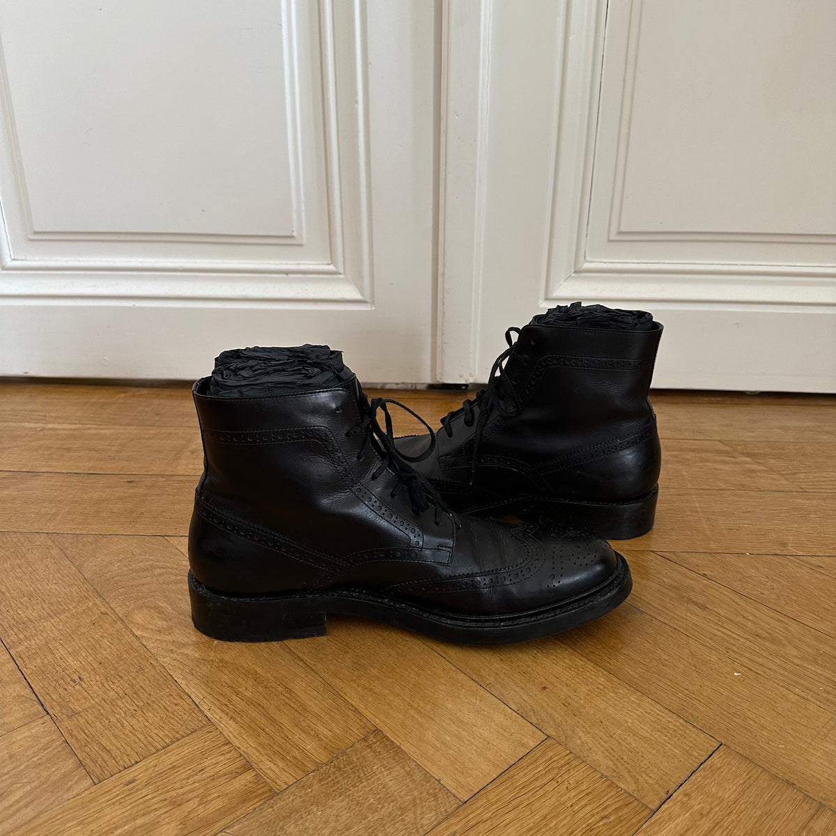 Saint Laurent Paris Black Leather Ranger Boots