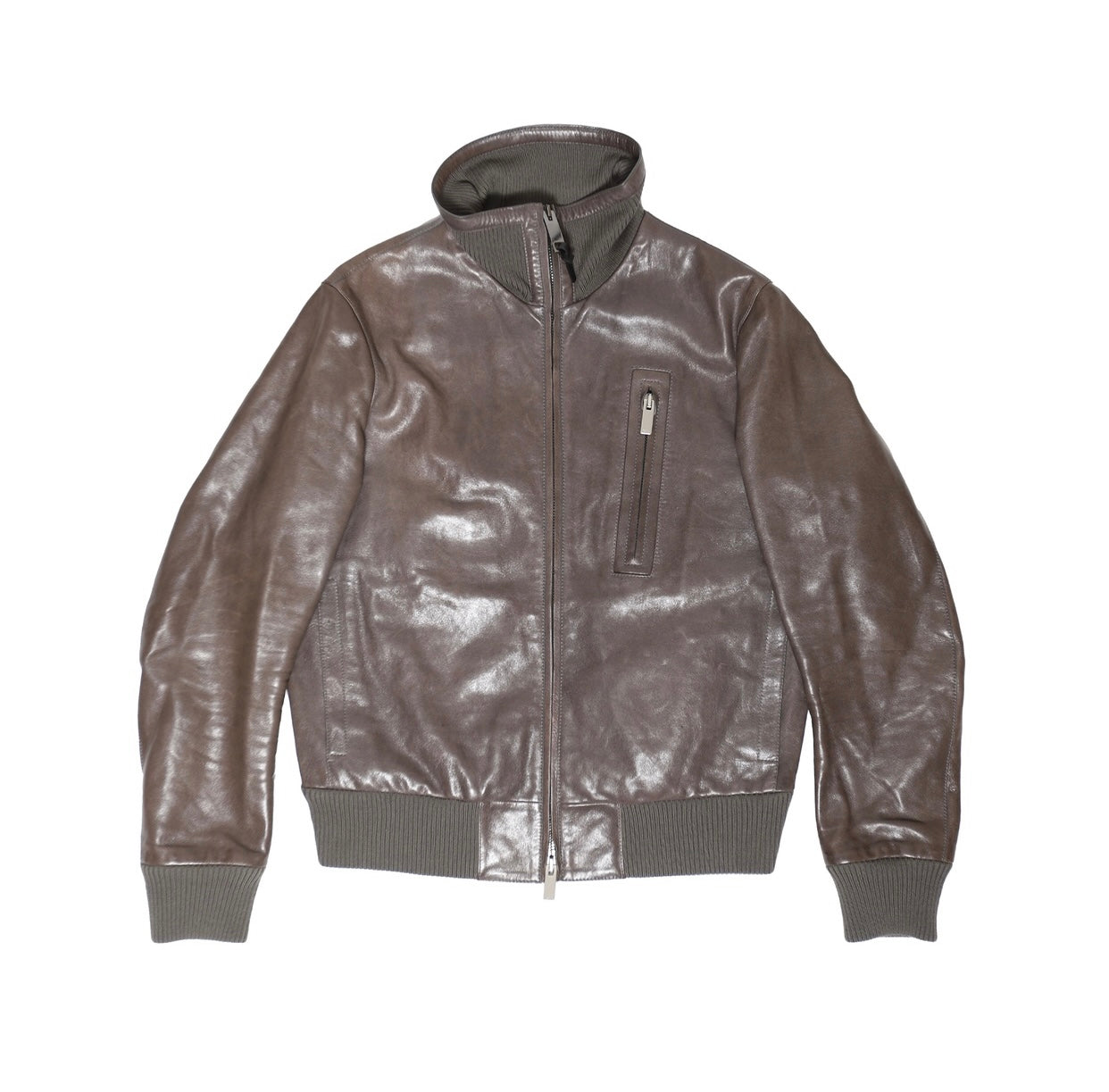 Berluti by Haider Ackermann SS18 Brown High Neck Leather Bomber