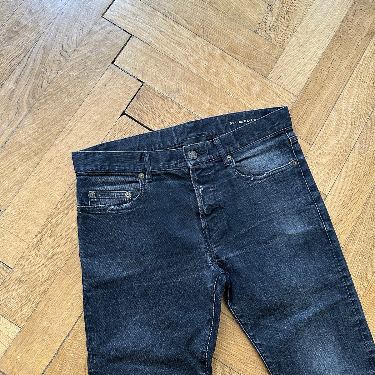 Saint Laurent SS15 Washed Black Raw Hem Denim
