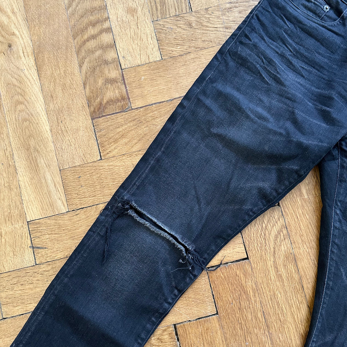 Saint Laurent FW16 Washed Black Knee Slit Skinny Denim