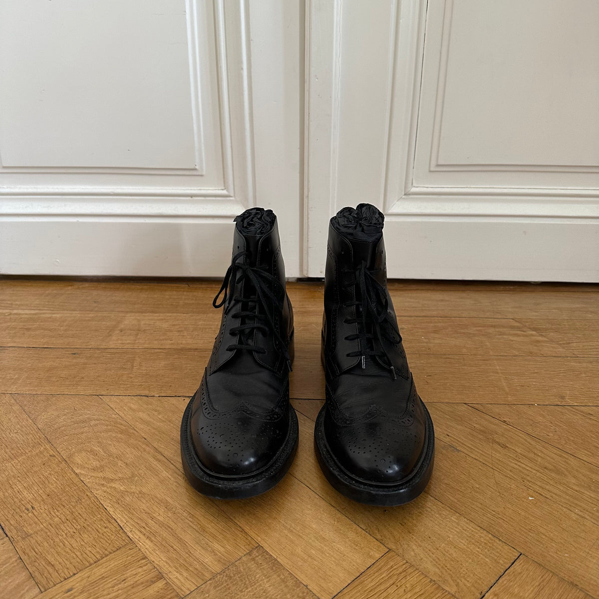 Saint Laurent Paris Black Leather Ranger Boots
