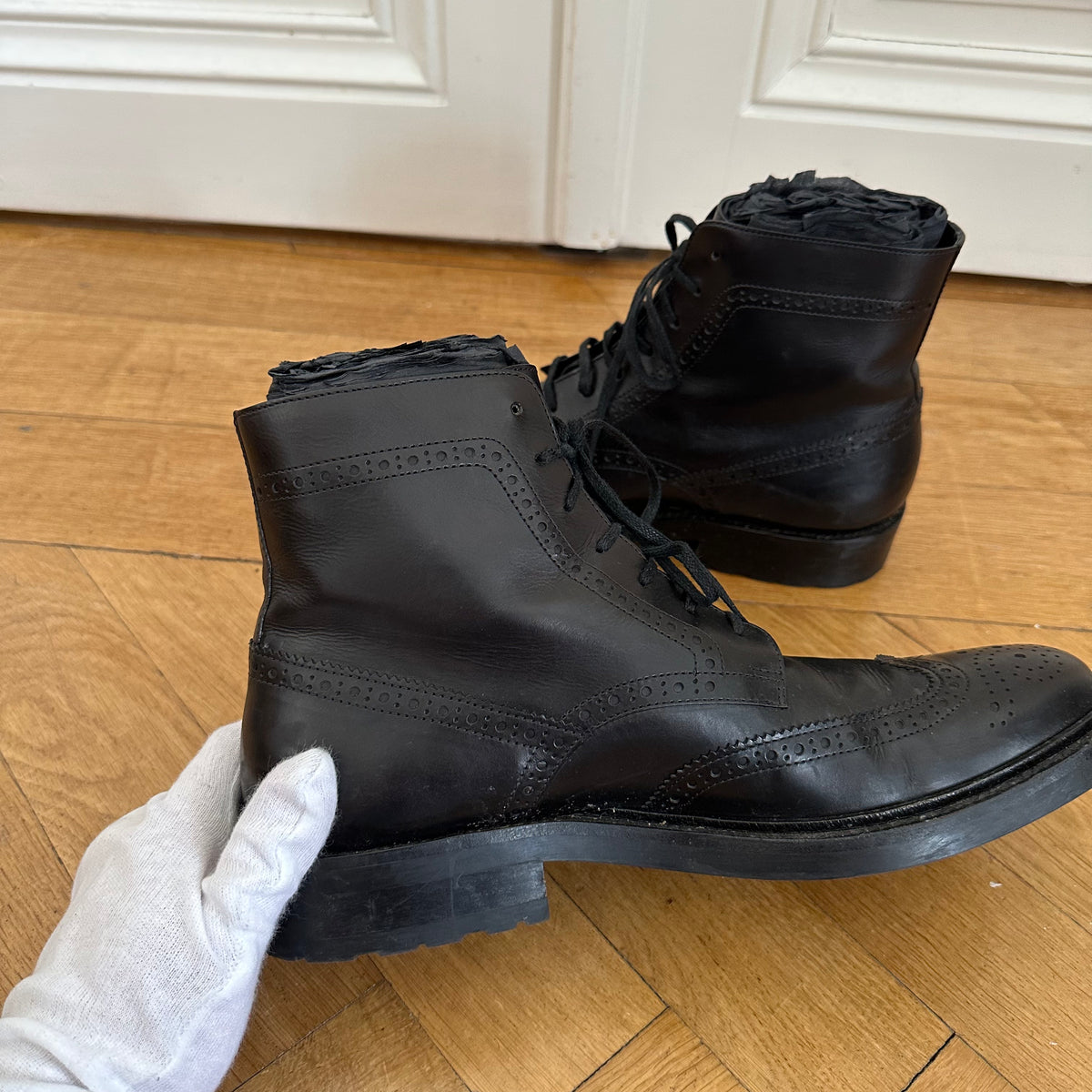 Saint Laurent Paris Black Leather Ranger Boots