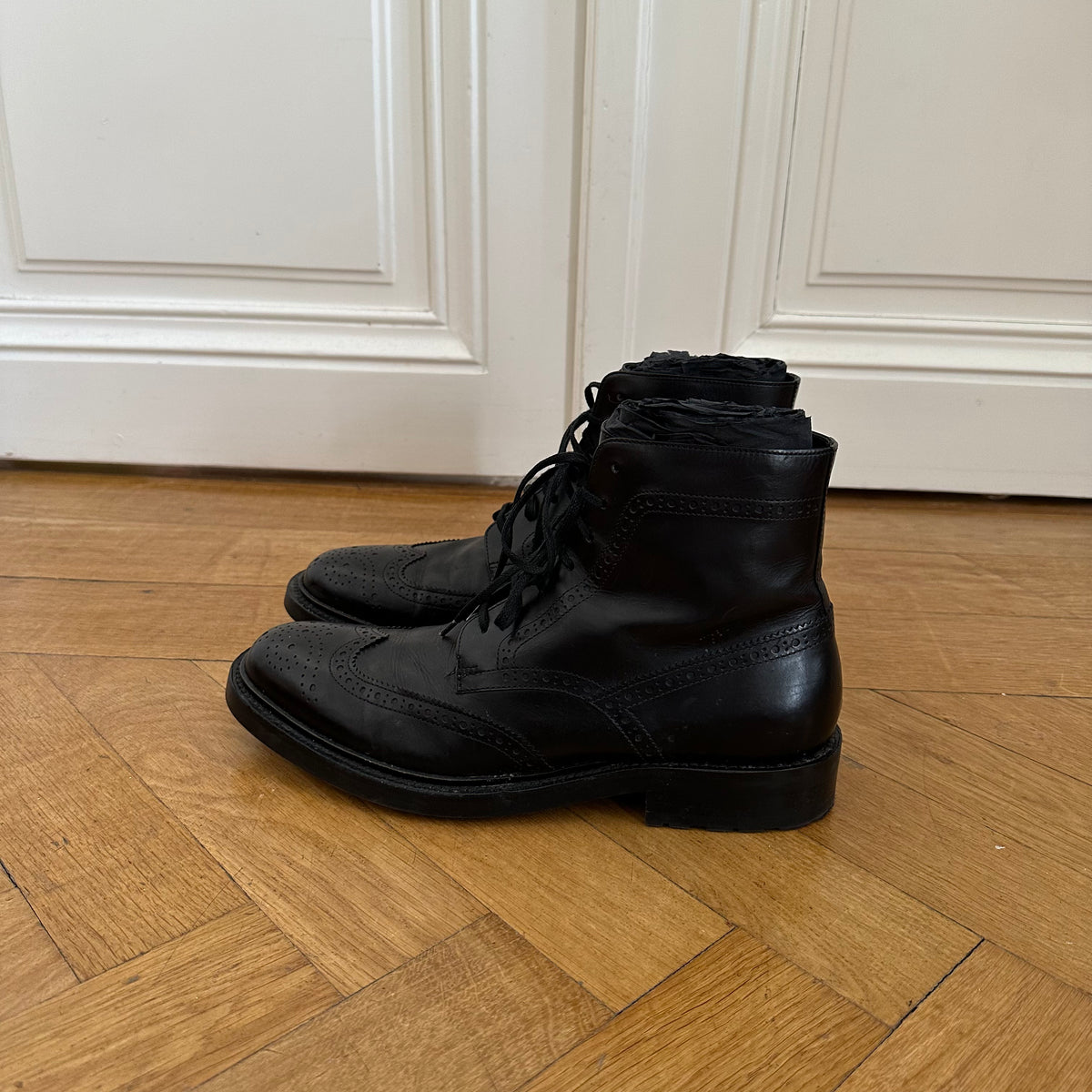 Saint Laurent Paris Black Leather Ranger Boots