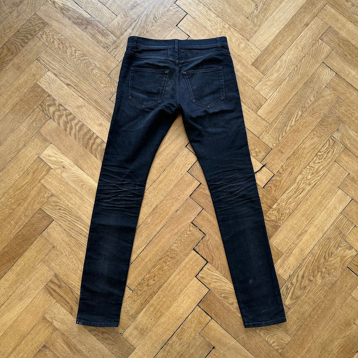 Saint Laurent FW16 Washed Black Knee Slit Skinny Denim