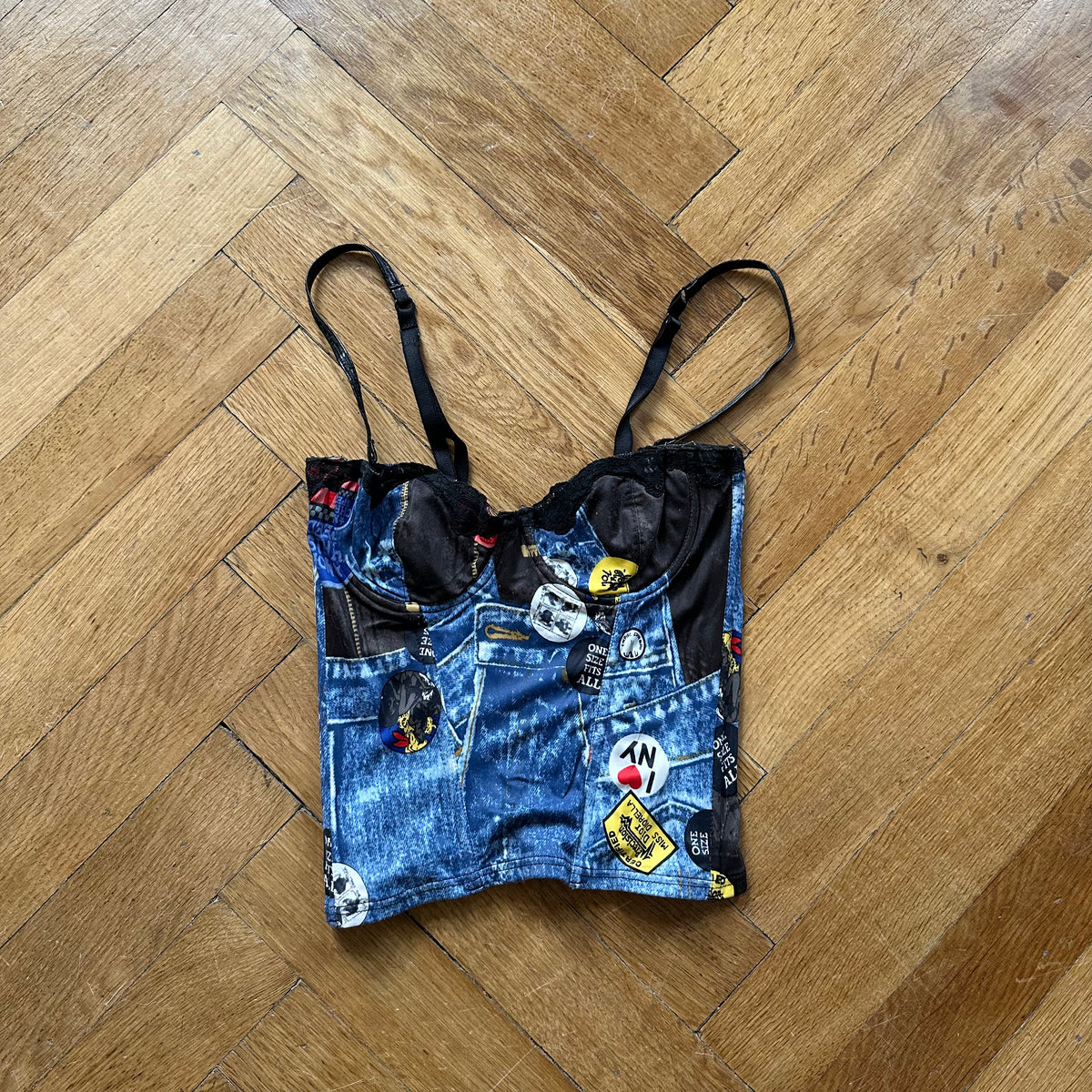 Christian Dior by John Galliano FW01 Miss Diorella Tromp L'oeil Denim Bustier