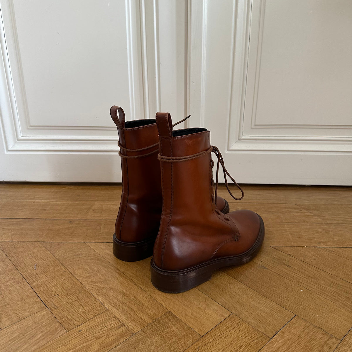 Balenciaga FW17 Brown Leather Combat Boots