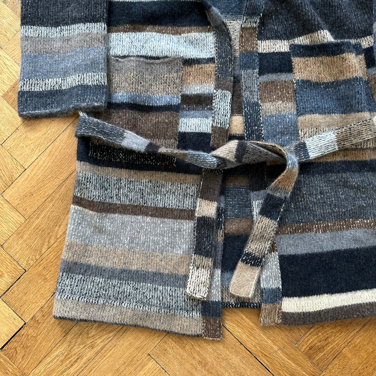 The Elder Statesman Striped Cashmere Belted Shawl Collar Coat
