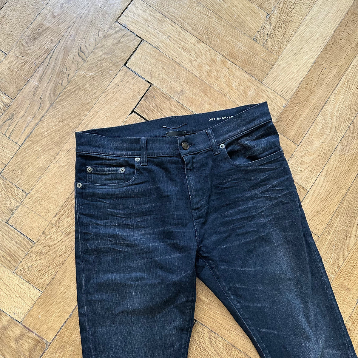 Saint Laurent FW16 Washed Black Knee Slit Skinny Denim