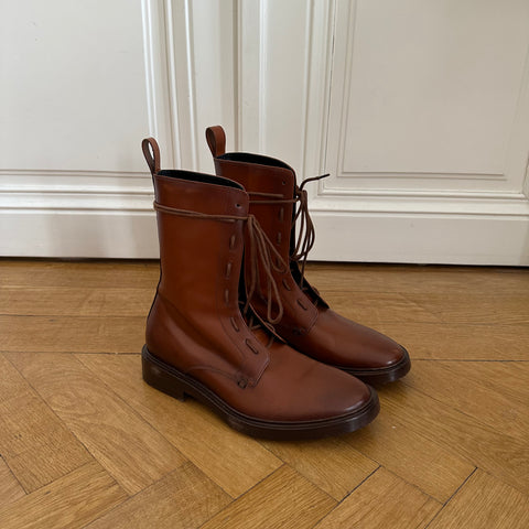 Brown Leather Combat Boots – Ākaibu Store