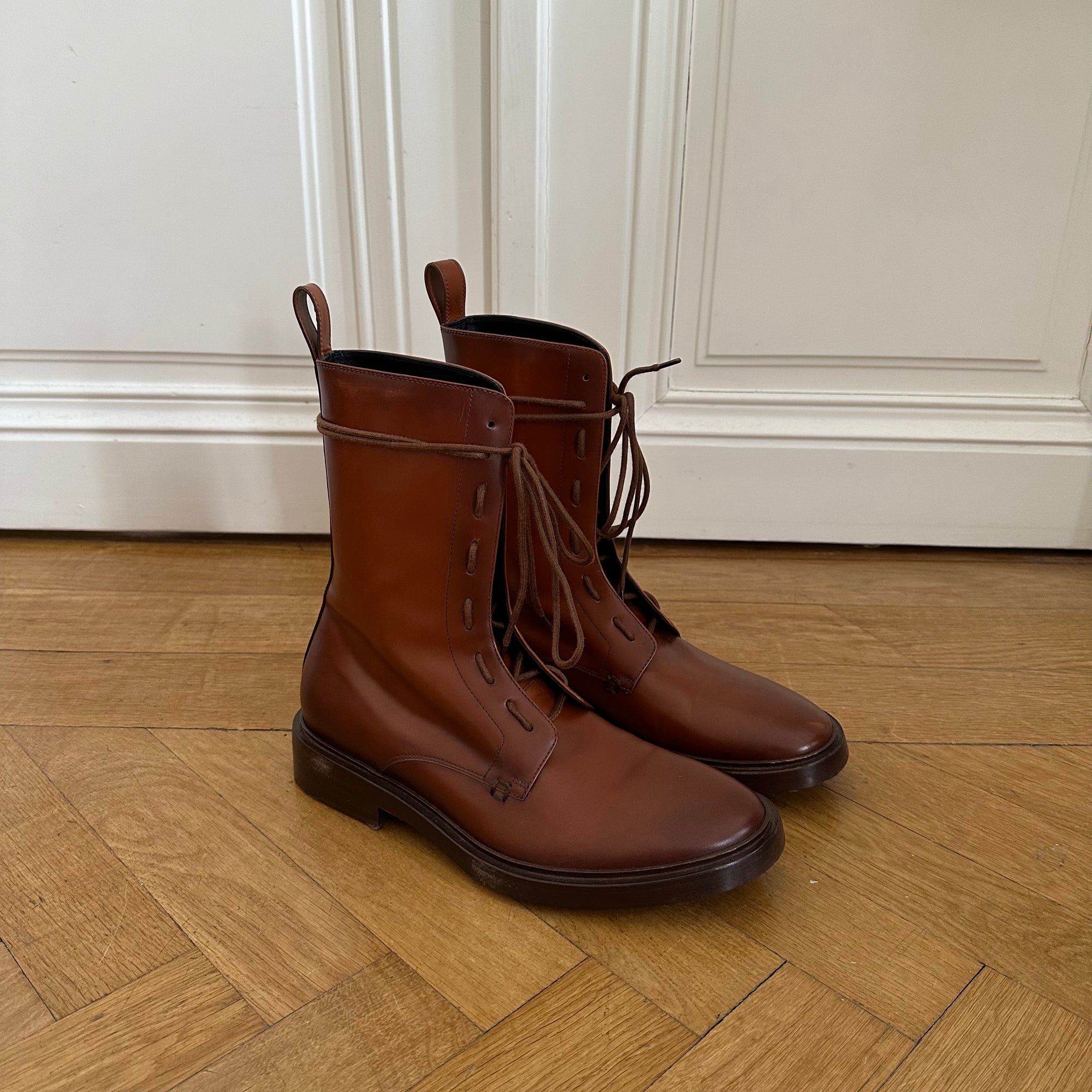 Balenciaga FW17 Brown Leather Combat Boots