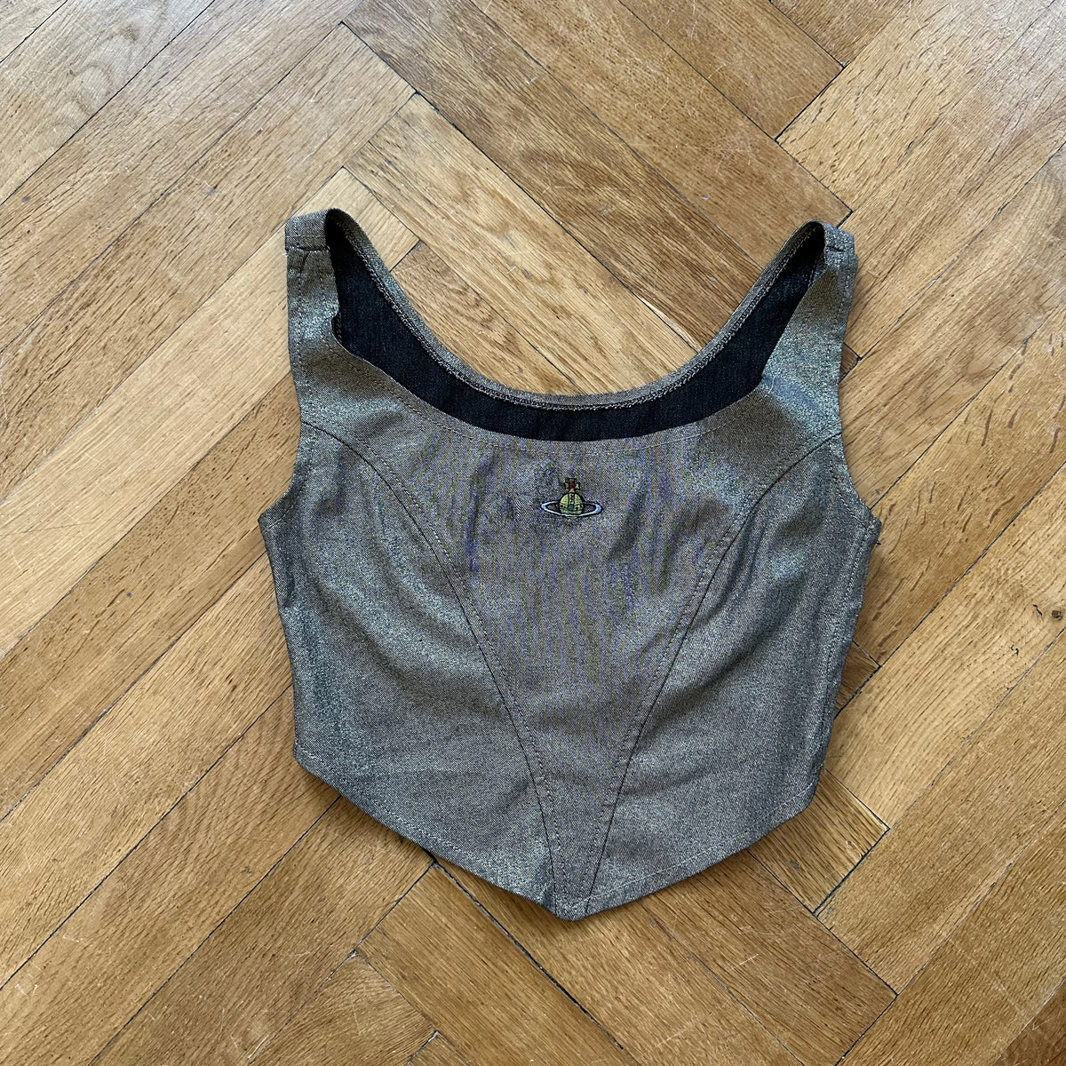 Vivienne Westwood 90s Gold Glitter Orb Bustier Top