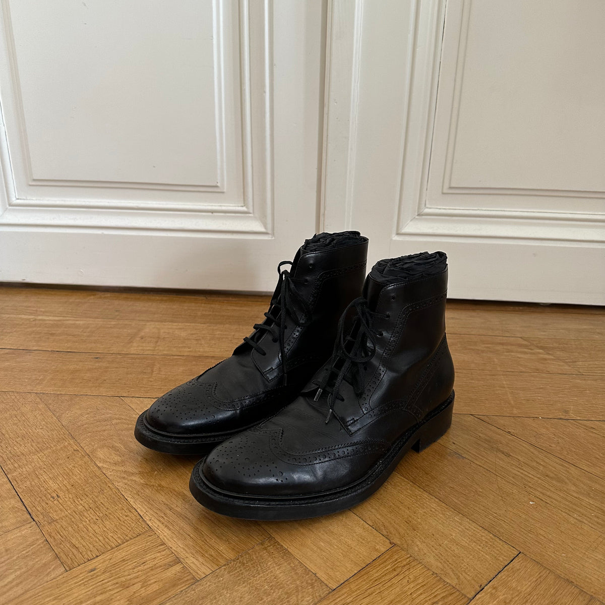 Saint Laurent Paris Black Leather Ranger Boots