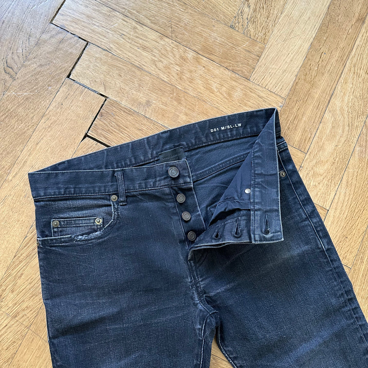 Saint Laurent SS15 Washed Black Raw Hem Denim