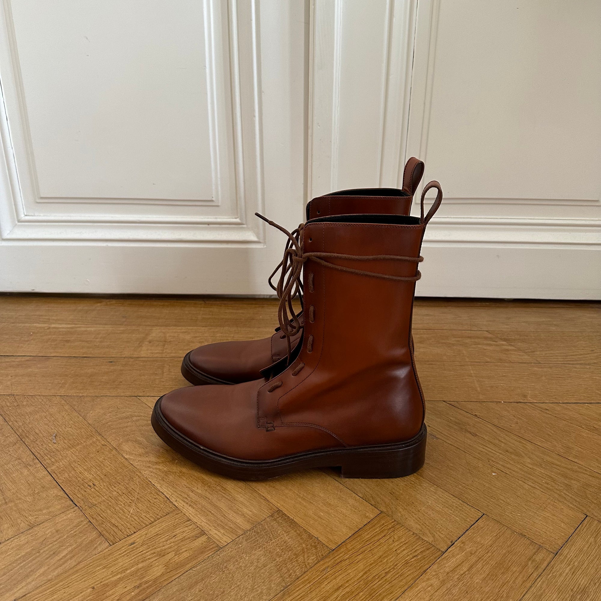 Balenciaga FW17 Brown Leather Combat Boots