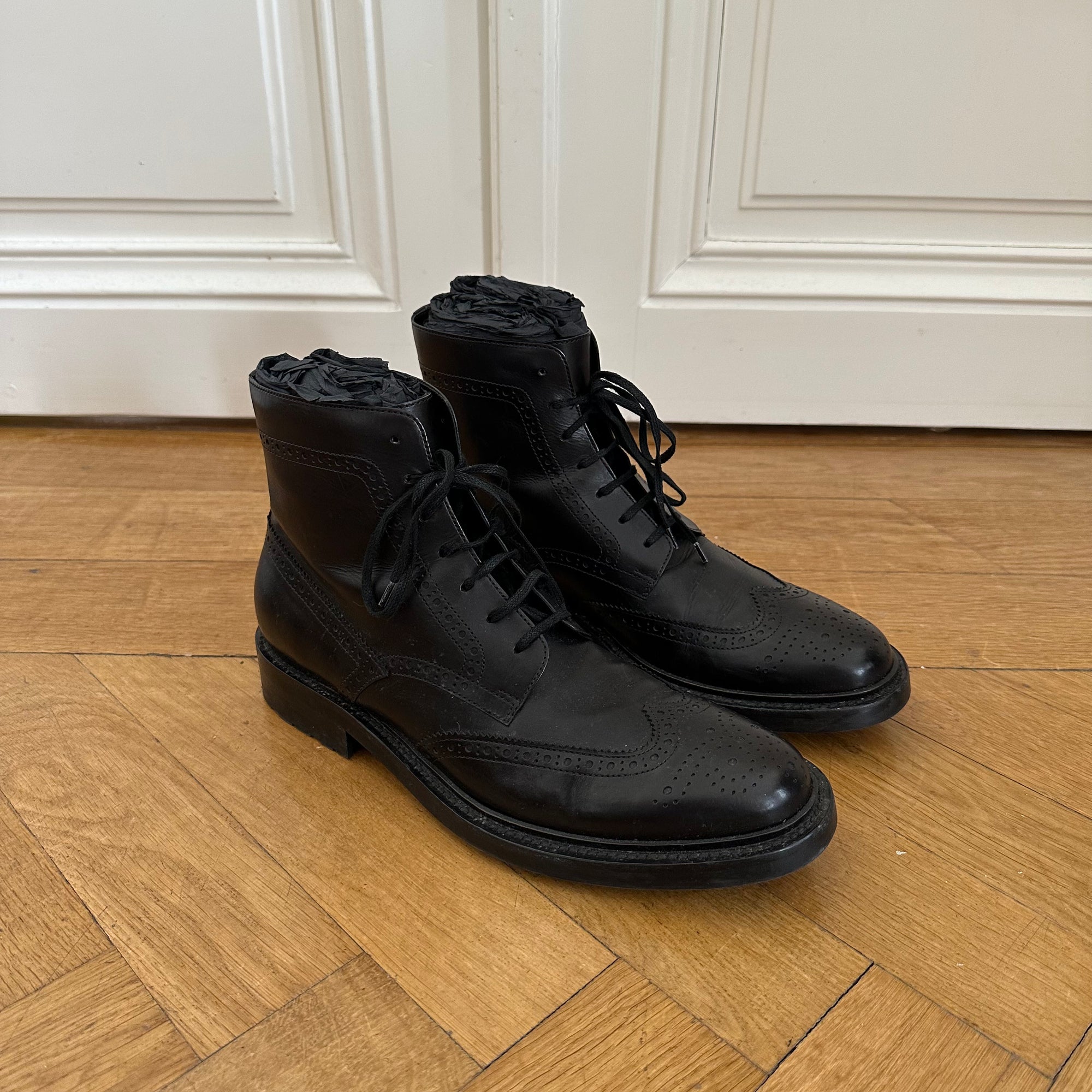 Saint Laurent Paris Black Leather Ranger Boots