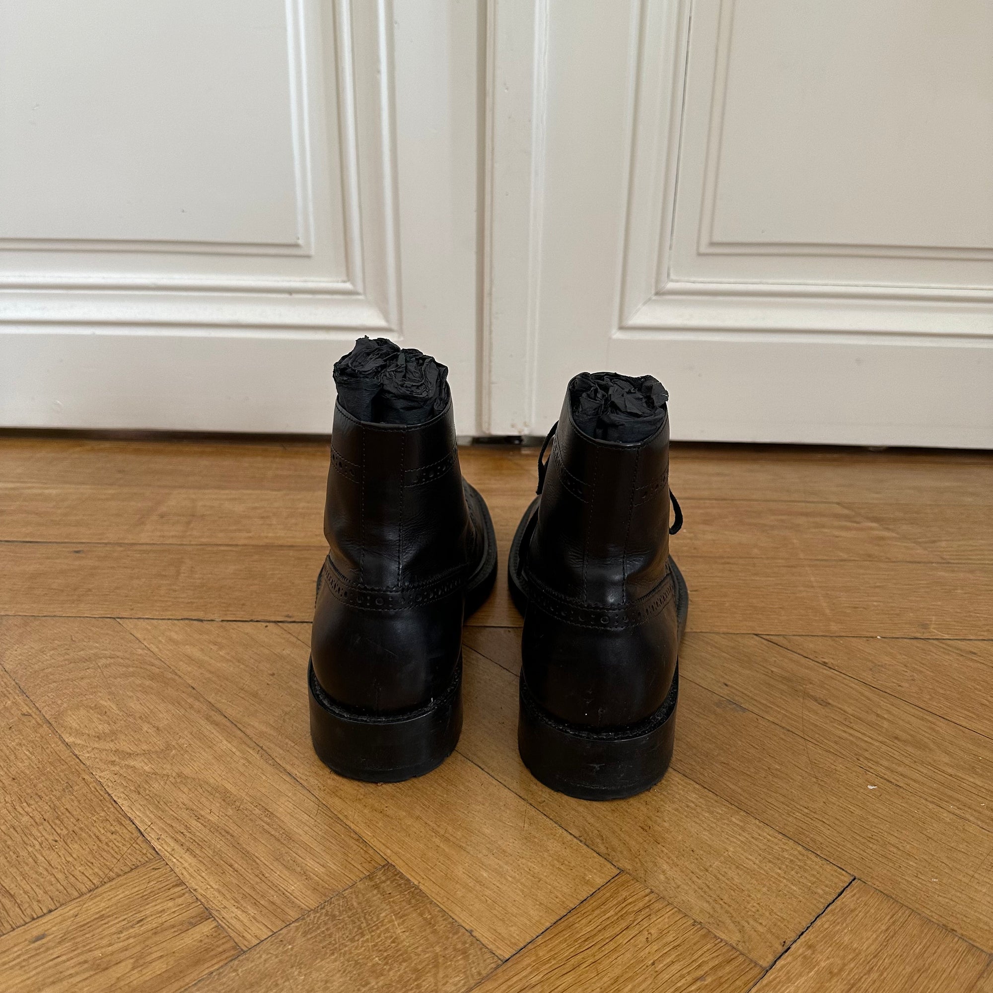 Saint Laurent Paris Black Leather Ranger Boots